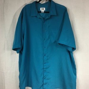 HB  3XLT teal blue short sleeve shirt button down casual easy care